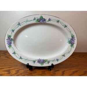 Vintage Handpainted and Signed Porcelain Serving Platter with Violets